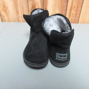 Skechers Womens Slipper Boots Memory Foam Faux Fur Ankle Black Gray inside Sz 8